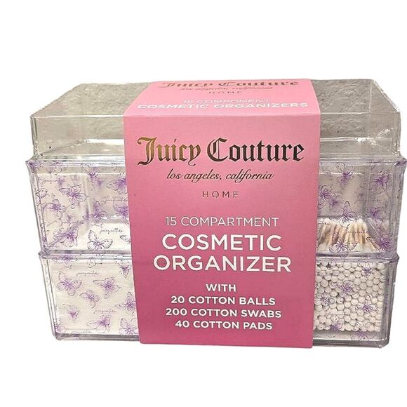 Juicy Couture Home Signature Logo Butterfly 15-Compartment Cosmetic Organizer - Picture 3 of 10
